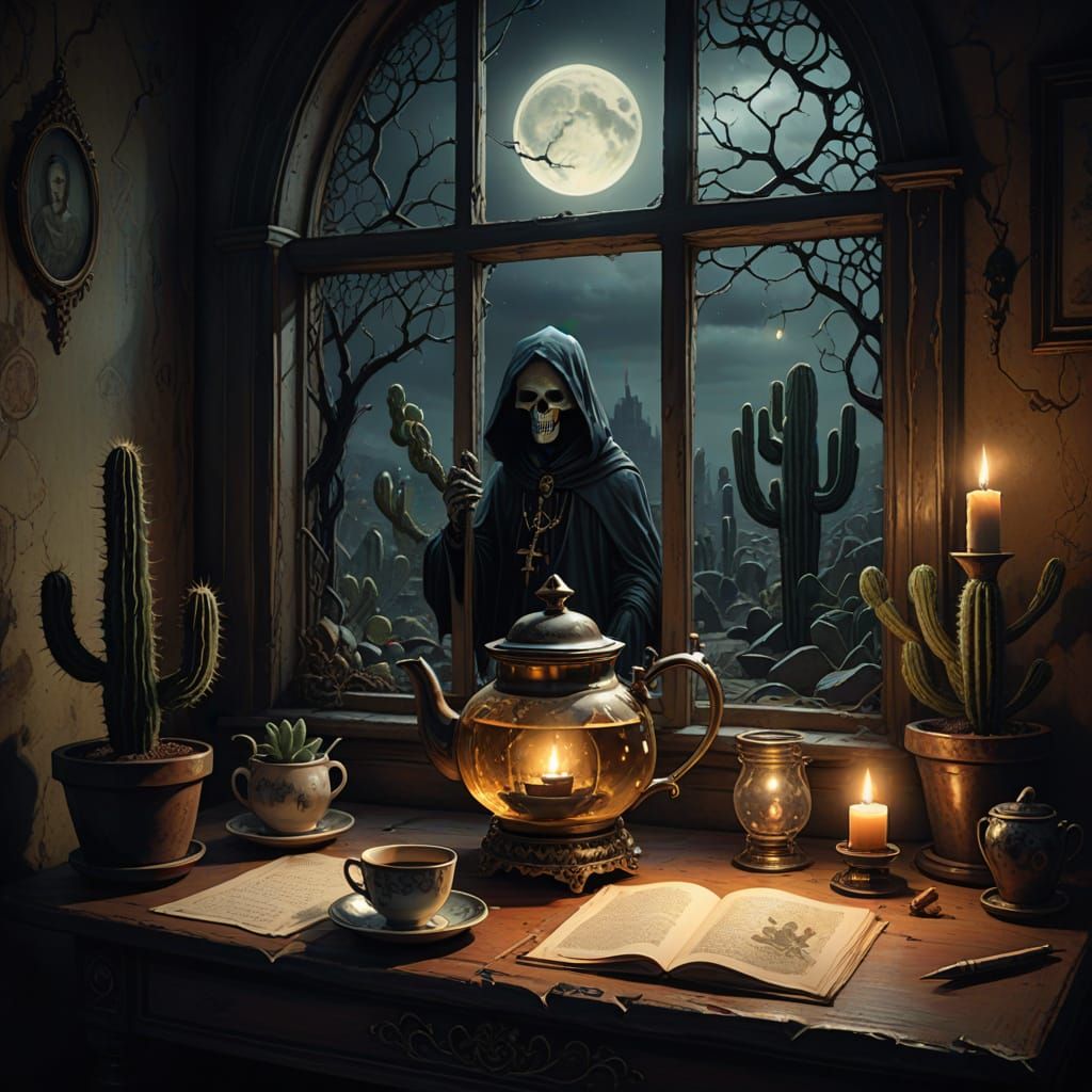 Whimsical Teapot in Gothic Fantasy