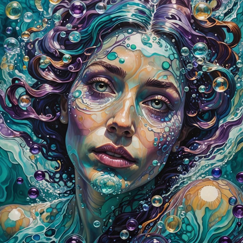 Surreal Drowning Swimmer in Art Nouveau Style