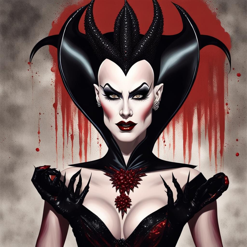 Dark Vampire Queen with Victory Roll Hairstyle