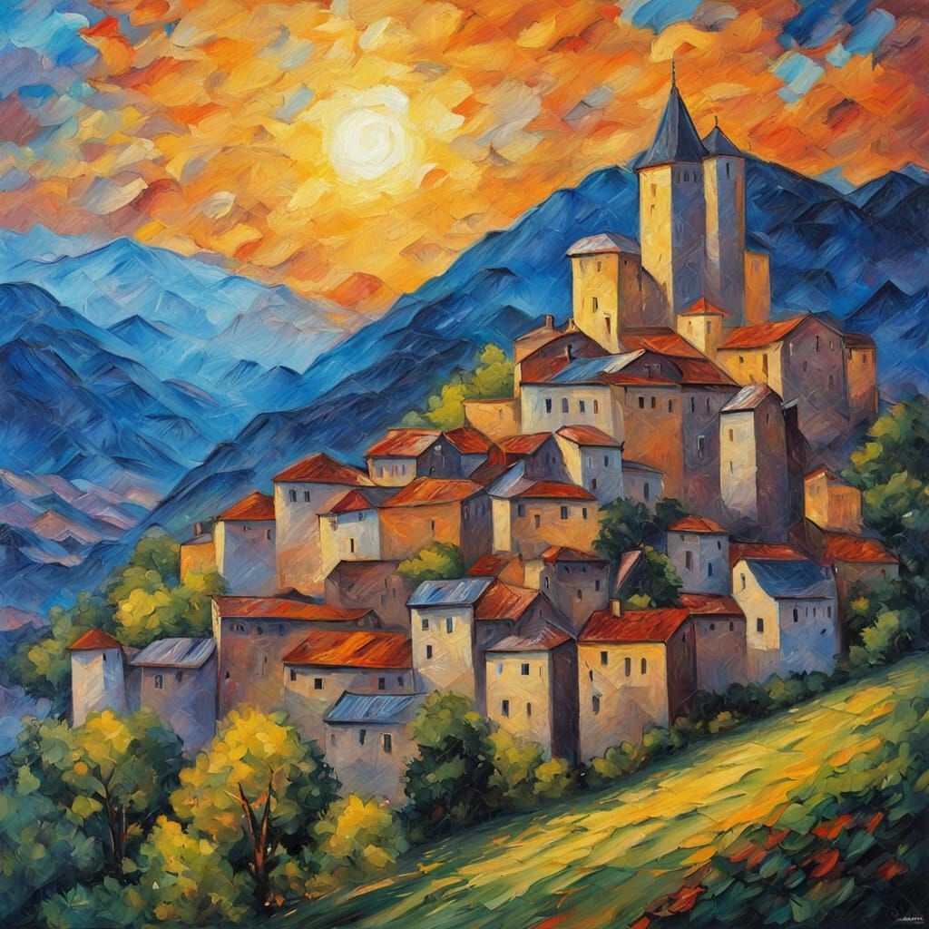 Sion Castle in Vibrant Neo-Expressionist Oil Painting