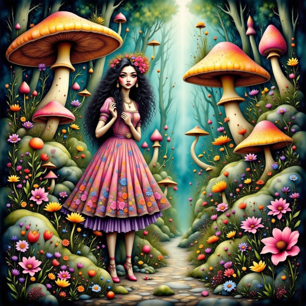 Whimsical Woman in Wonderland: a Digital Masterpiece