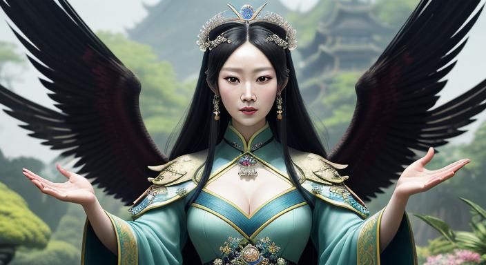 Hyperrealistic Portrait of Queen Mu Yanling in Garden