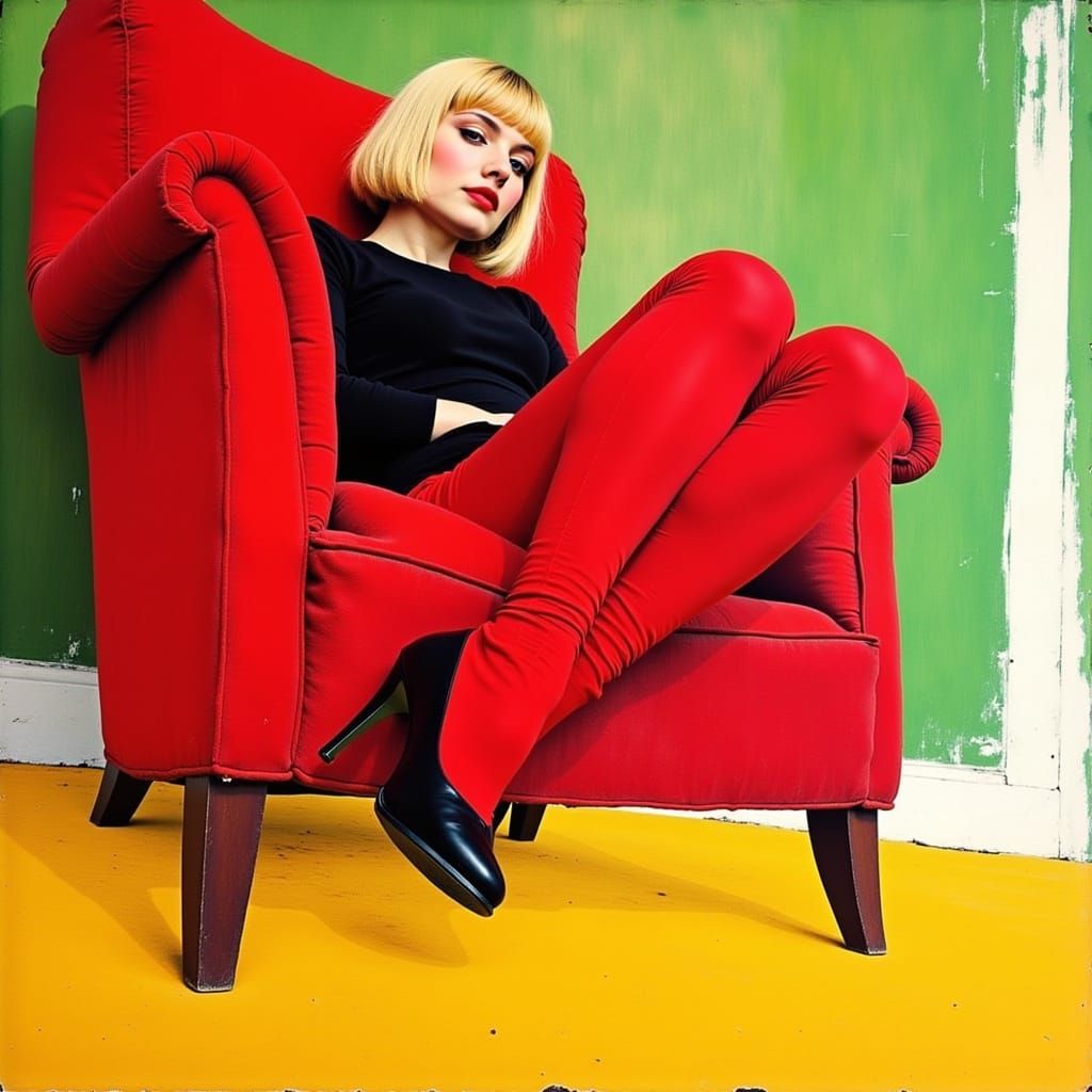 Woman in Red Leggings: Art Nouveau Style