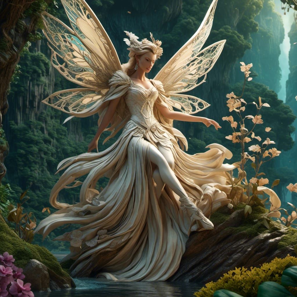 Ivory Carved Fairy: Detailed 3D Fantasy Art