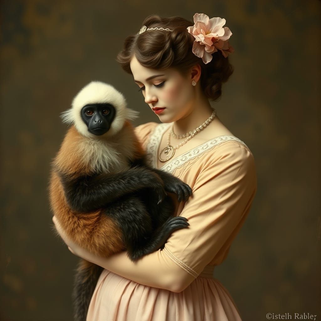 Edwardian Woman with Gibbon Portrait
