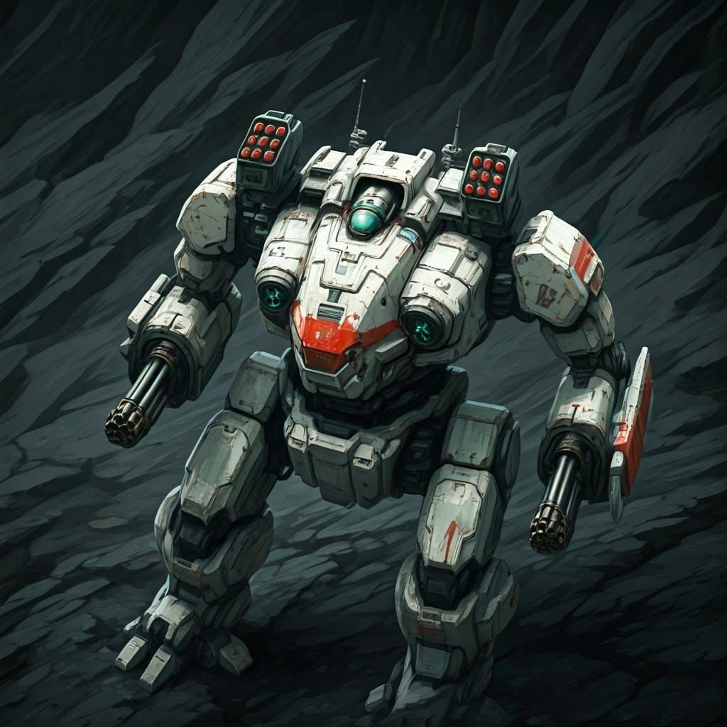 Battletech Mech on Rocky Terrain