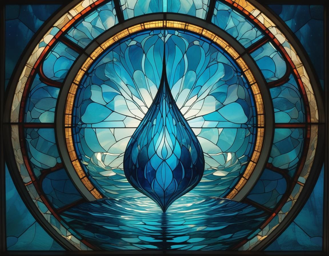 Blue Water Drop in Stained Glass Style