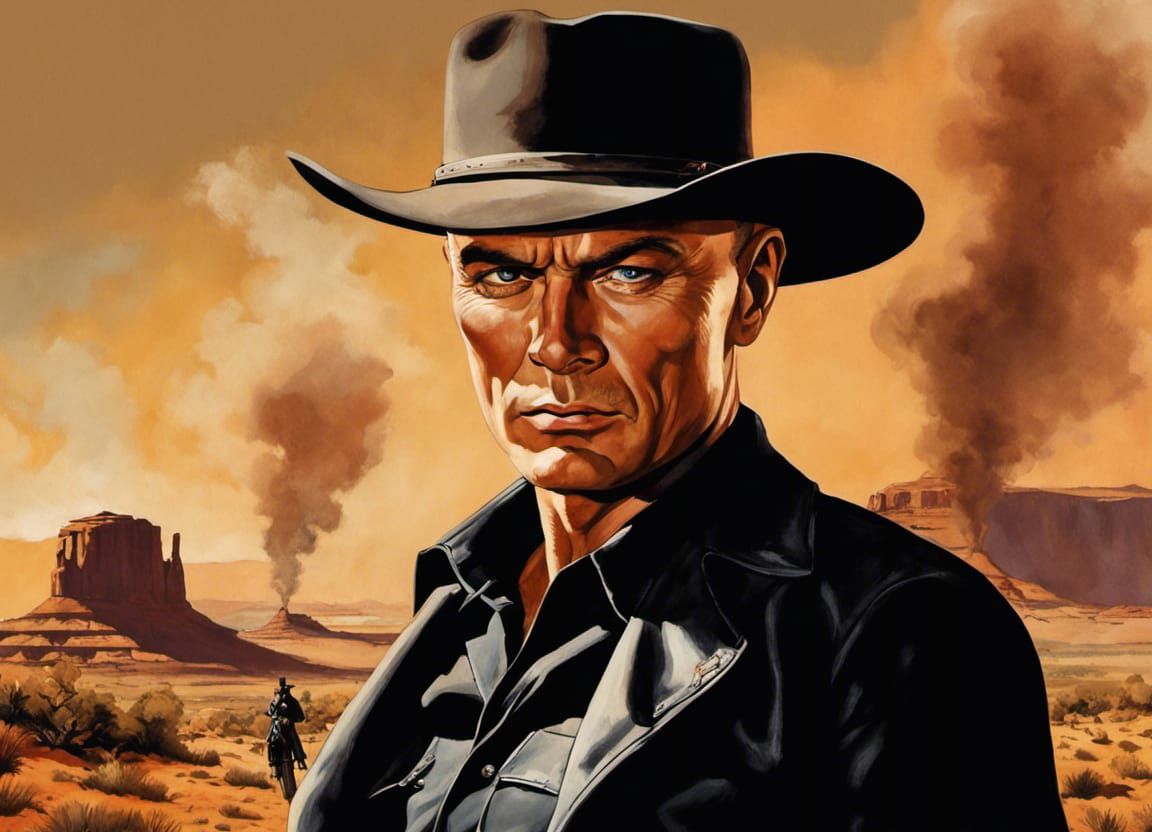 Gunslinger Portrait with Smoke, Hyperrealistic Western Art