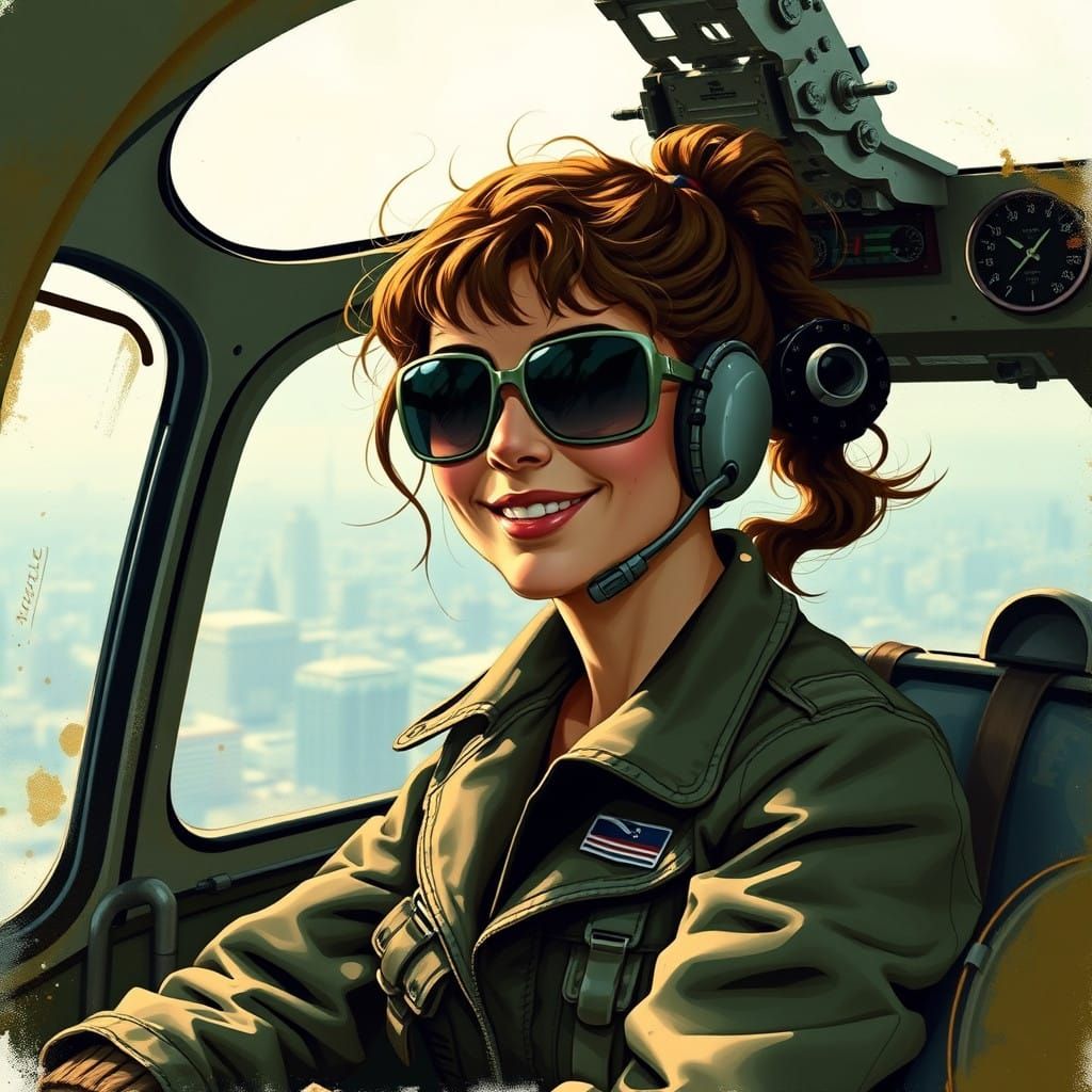 Vietnam War Chopper Pilot in Industrial Cyberpunk Style