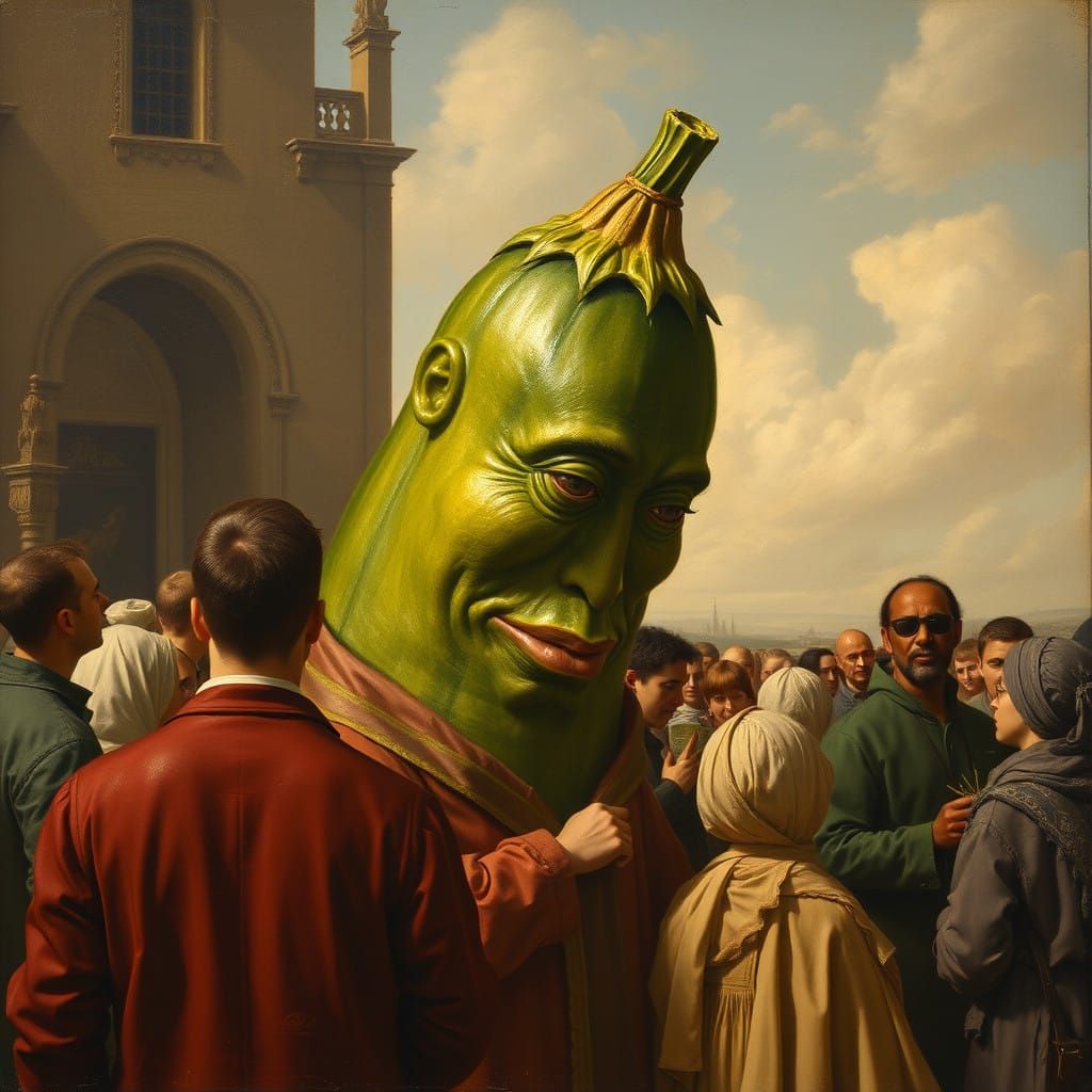 Giant Zucchini in Disguise as a Renaissance Figure