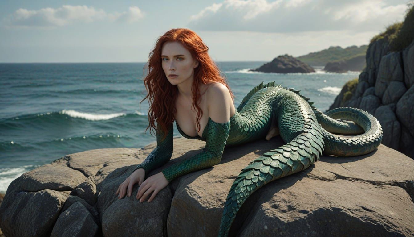Stunning Red-Haired Woman Merges with Reptile