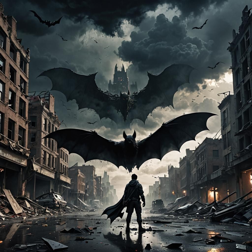 Dystopian Showdown: Figure vs. Bat Creature