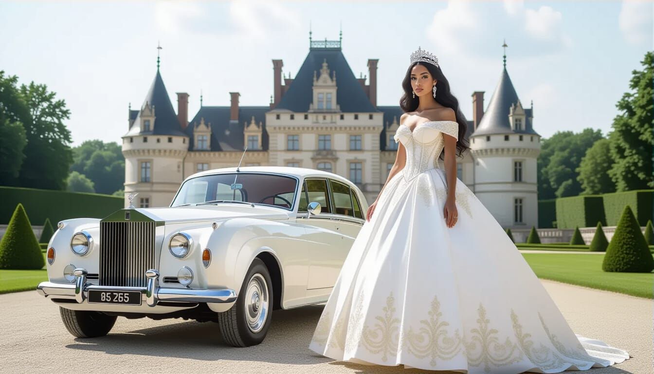 Majestic Princess in White Gown at Castle