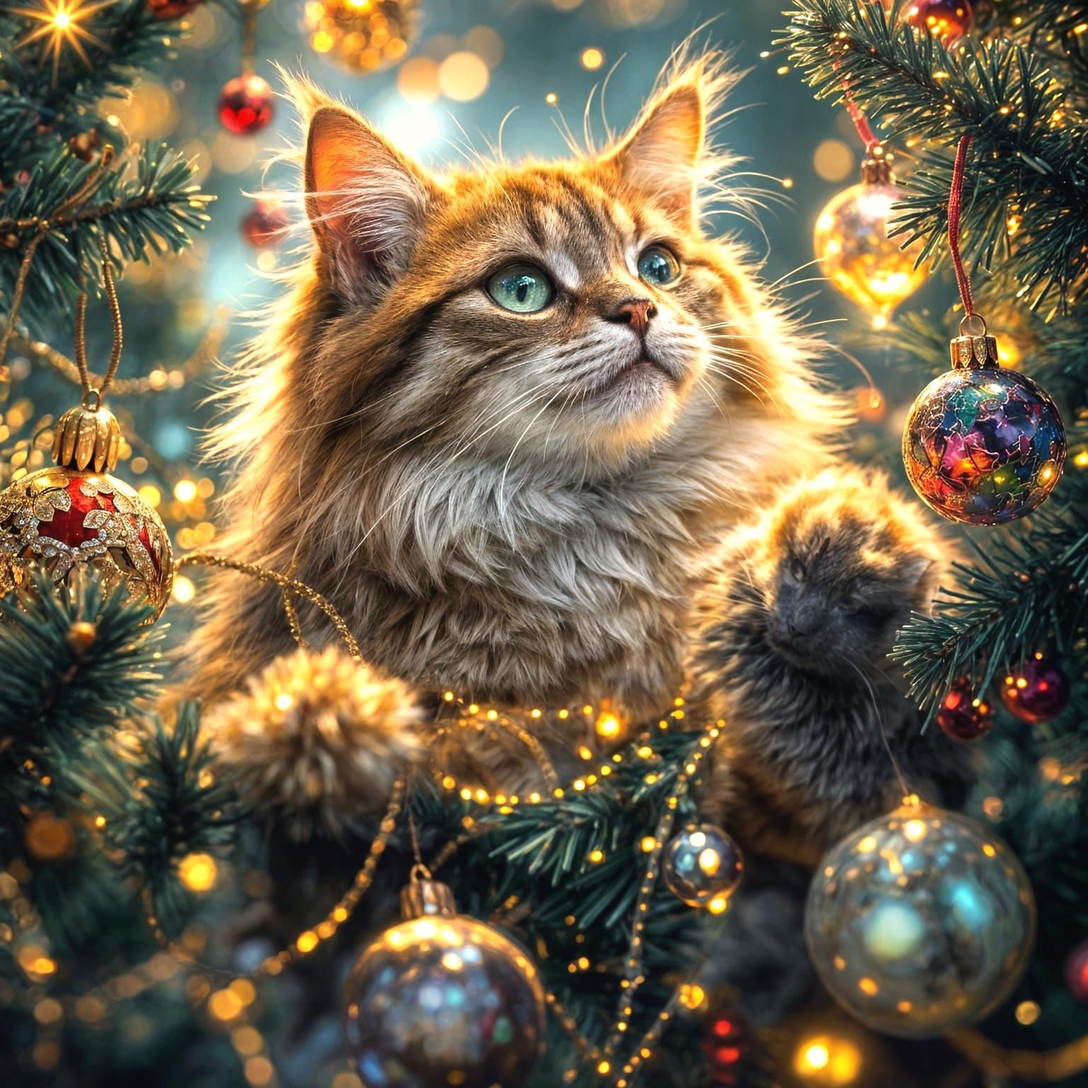 Feline Christmas Delight in Vibrant 3D Concept Art