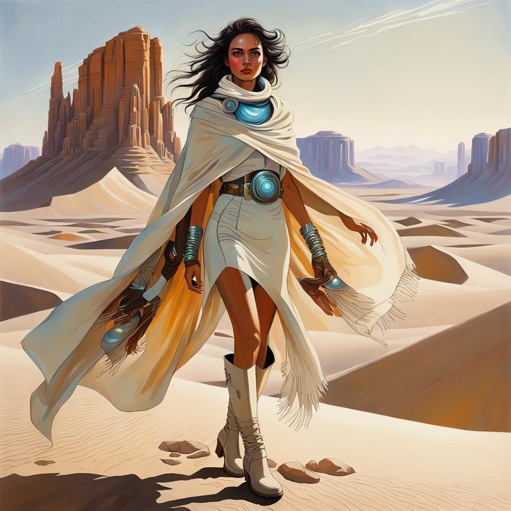 Futuristic Desert Woman in Oil Painting Style