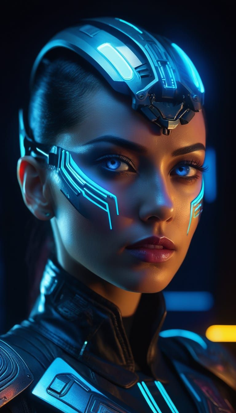 Cyberpunk Woman with Glowing Circuitry: Digital Portrait