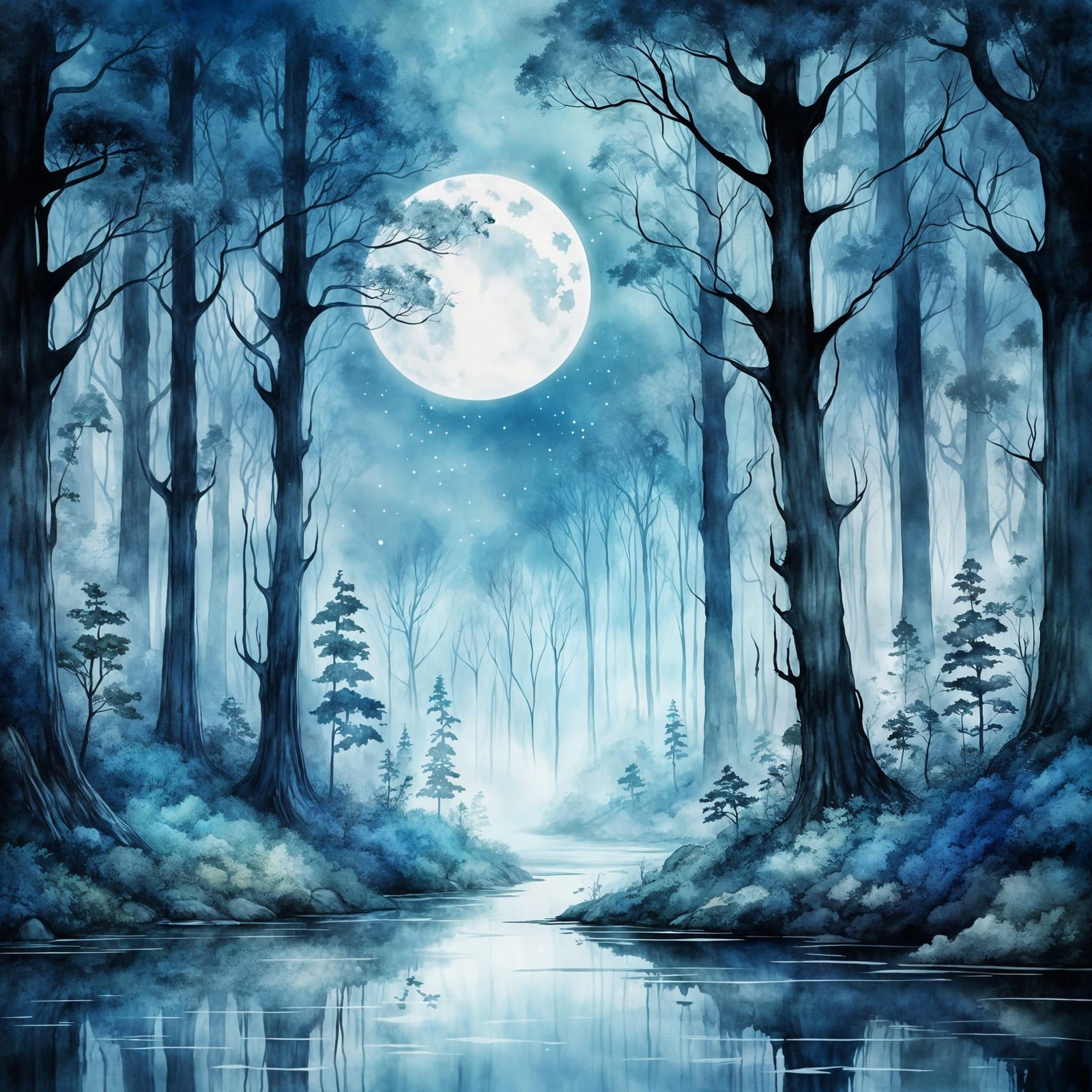 Magical Moonlit Forest in Rackham Style