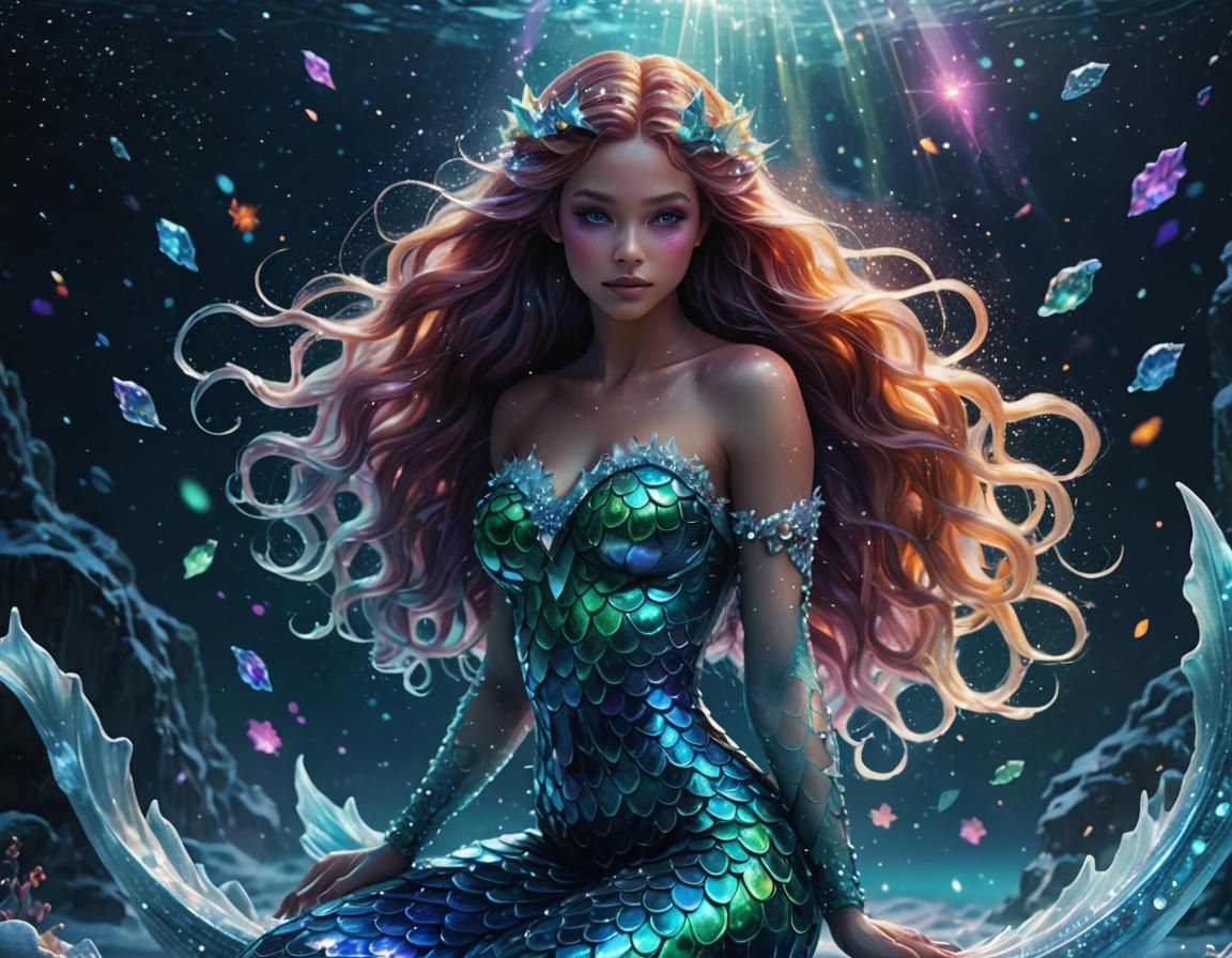 Winter Mermaid in Starry Abyss: Cosmic Surrealism