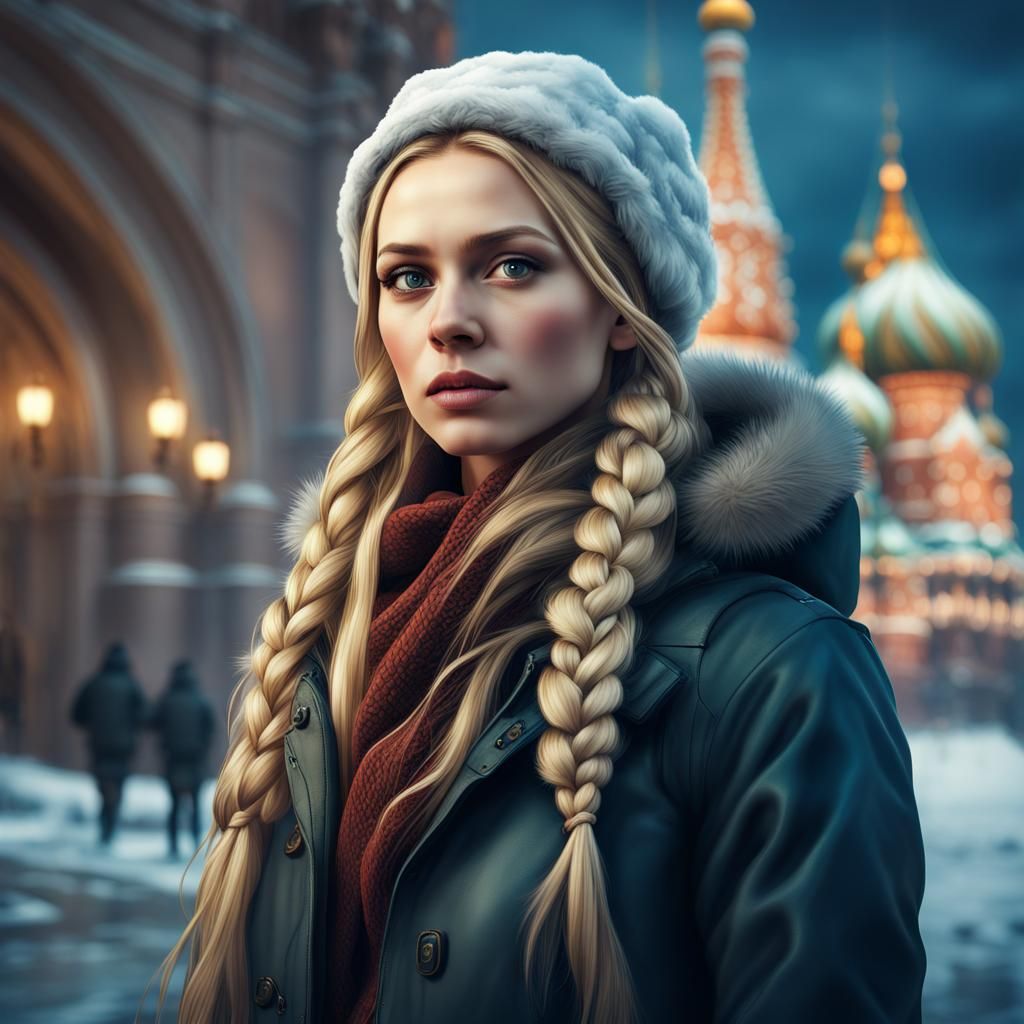 Young Woman at Politburo Entrance: Detailed Matte Painting