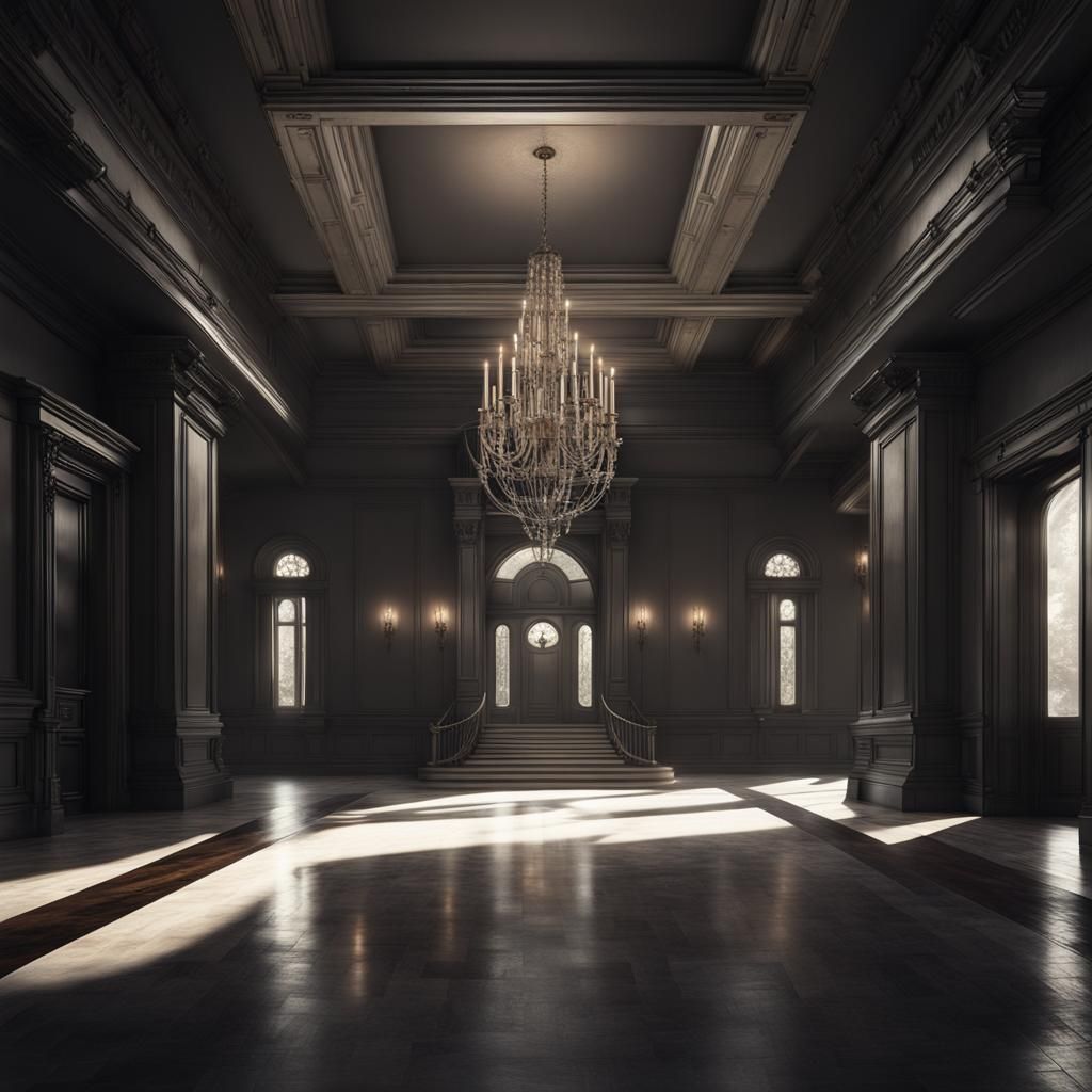 Eerie Grand Hall in Modern Mansion Interior
