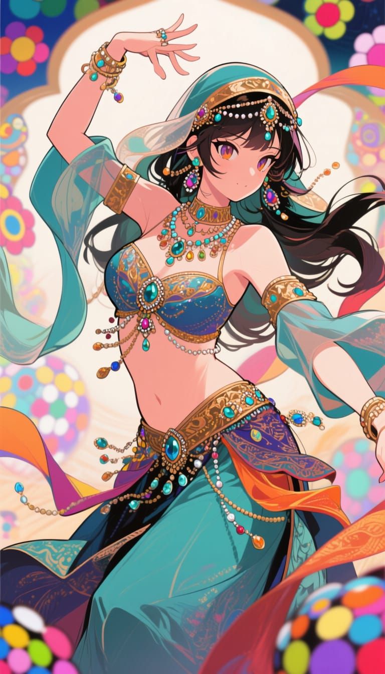 Anime-Style Arabian Dancer in Manga Colors