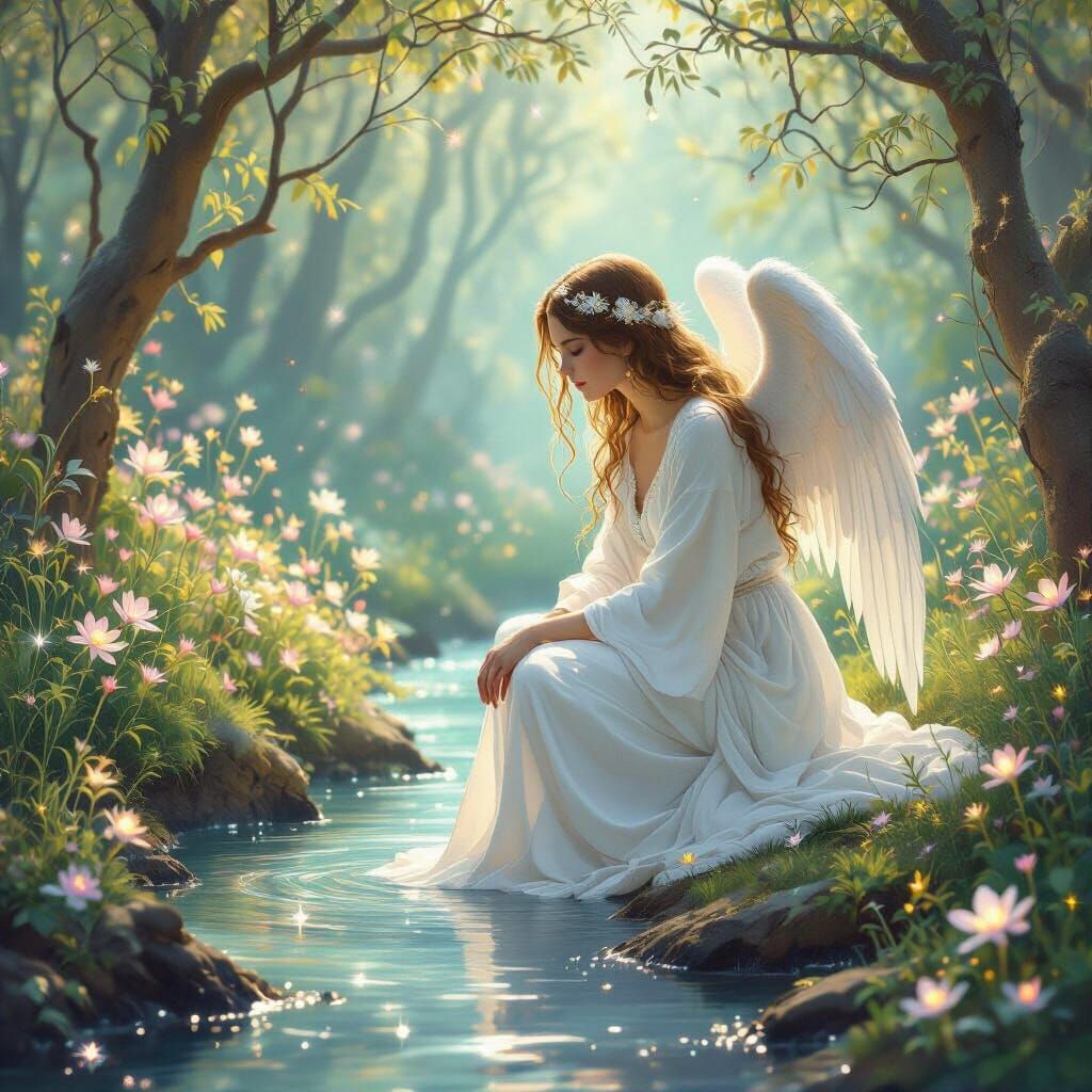 Angelic Figure in Bioluminescent Grove, Fantasy Art