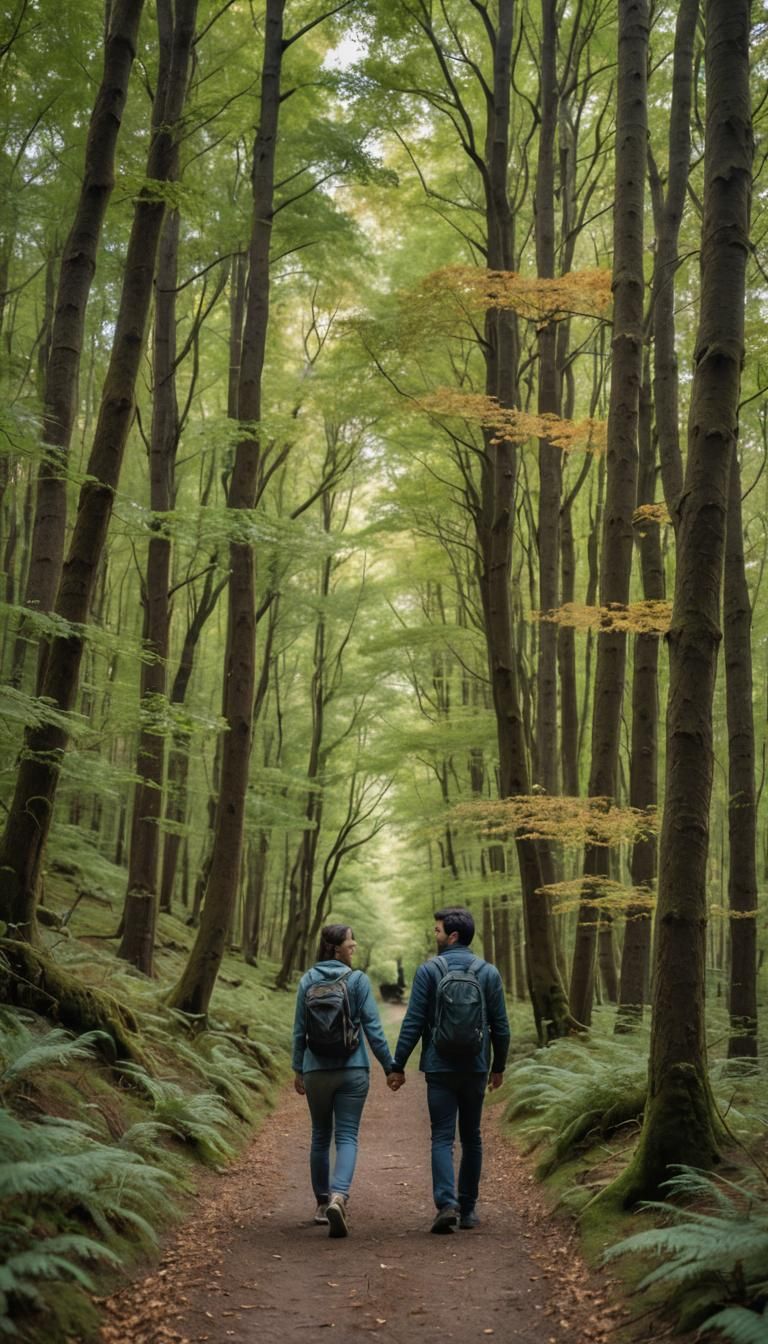 Couple Walking on Forest Path in Digital Photo