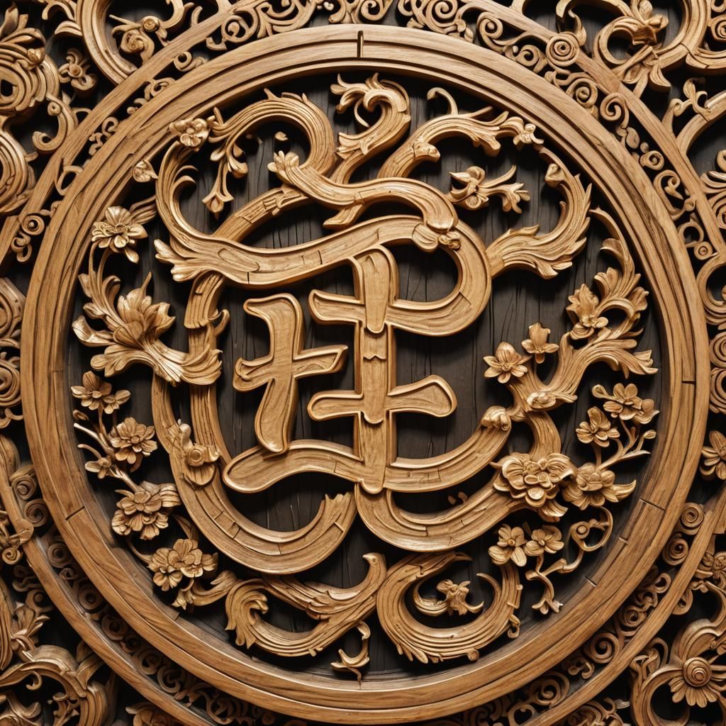 Ornate Wood Carving of Chinese Character 福