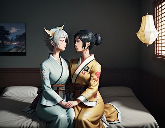 Female Kitsune Intimacy in Manga Style