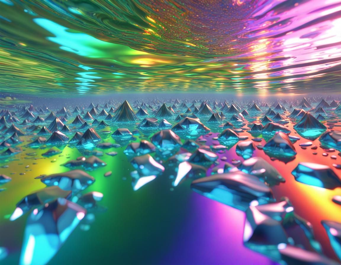 Holographic Crystal Waters Refract Galactic Light: Anime Sty...