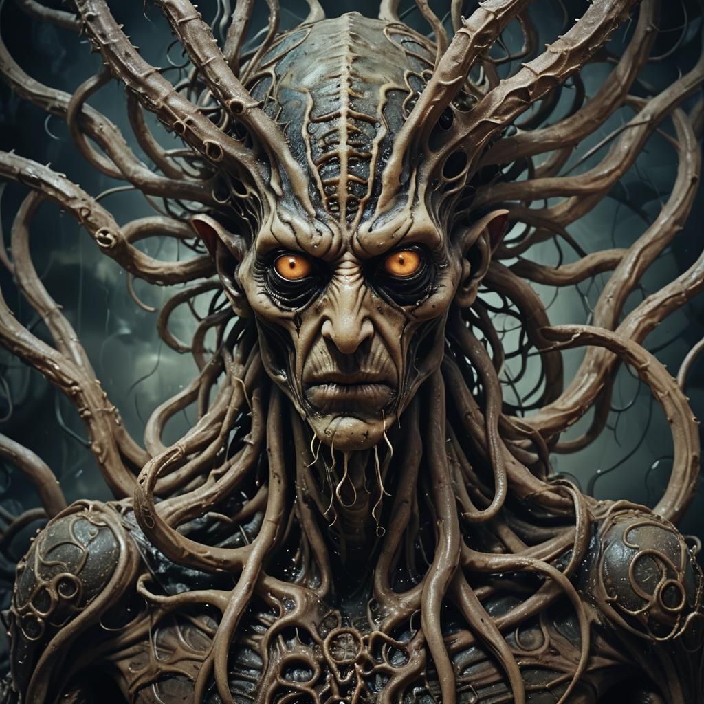 Surreal Portrait of Nyarlathotep in Cosmic Horror Style