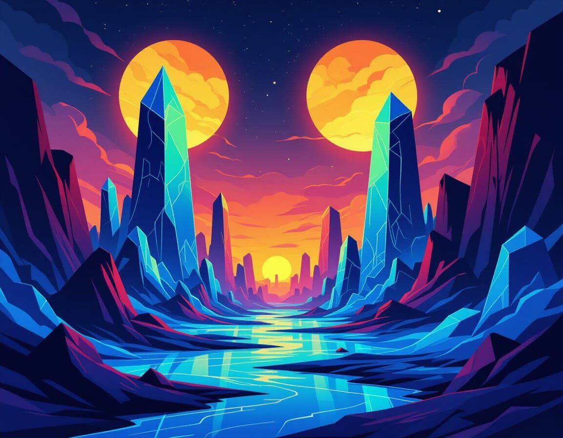 Surreal Alien World With Crystalline Structures