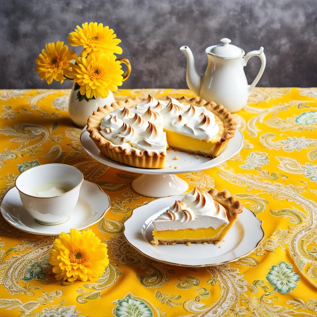 Lemon Meringue Pie on Yellow Paisley