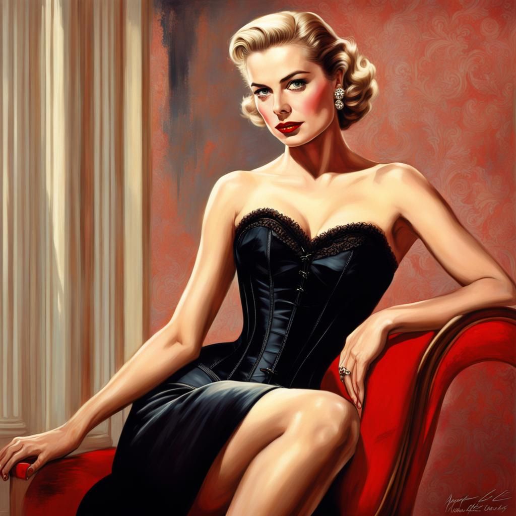 Grace Kelly 1950s Portrait in Splash Art Style