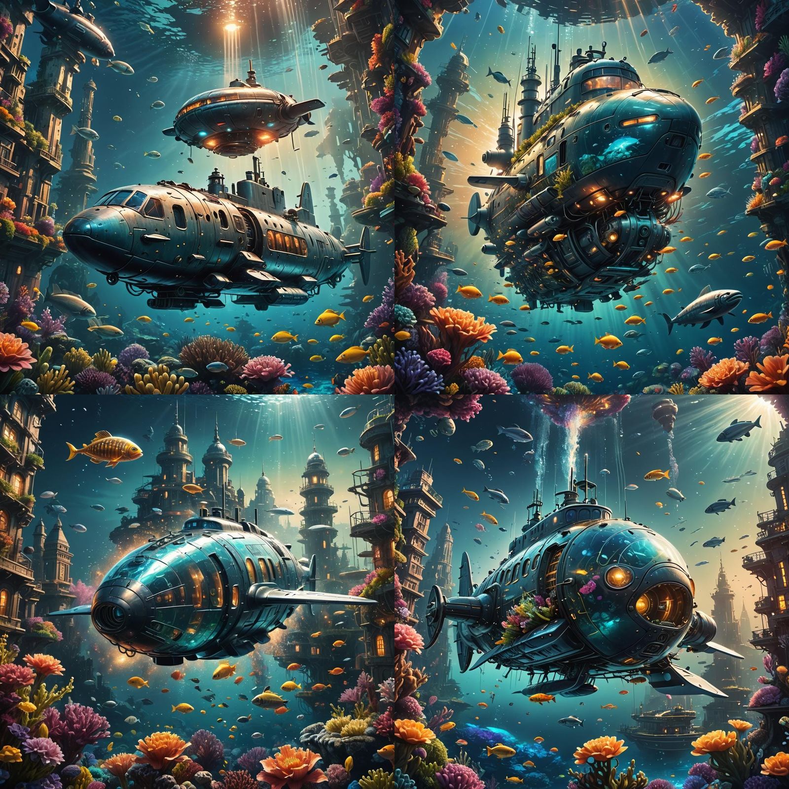 Futuristic Submarine Exploring Underwater City