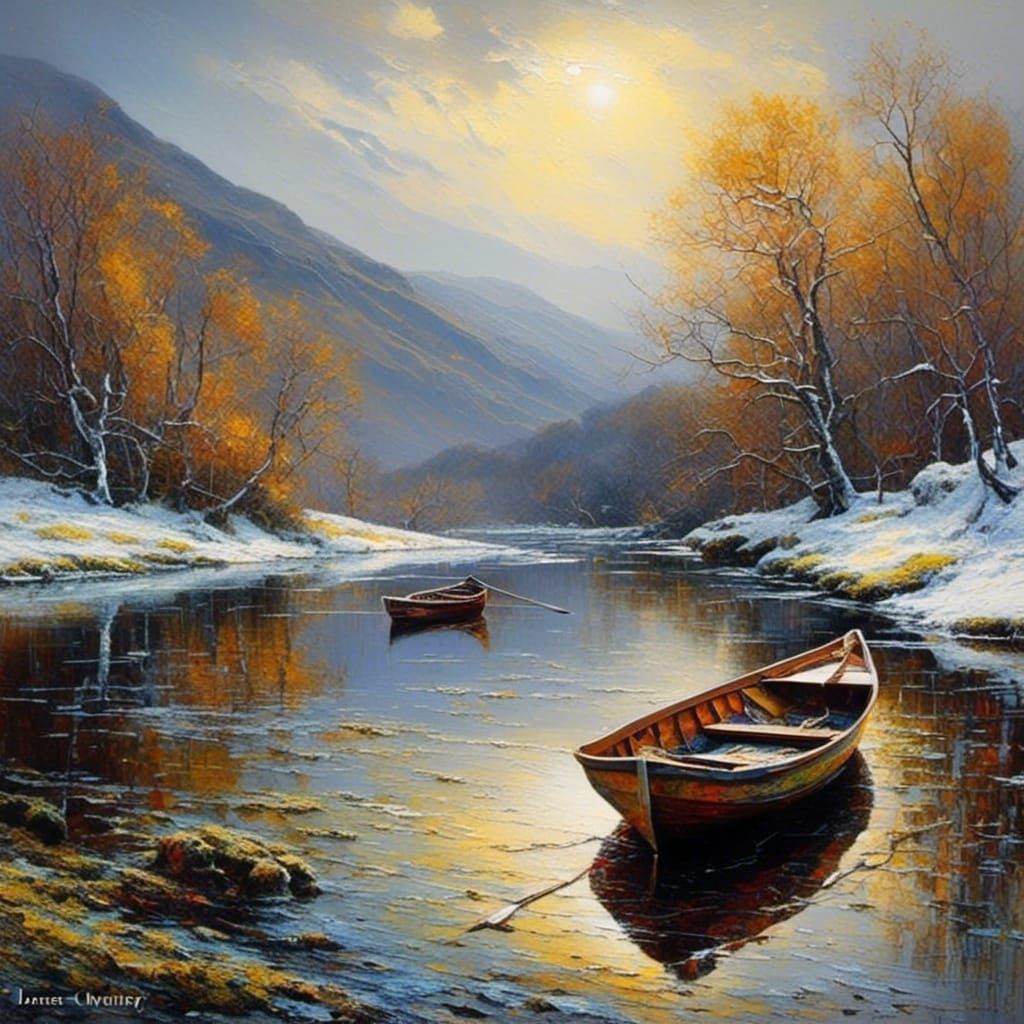 Winter Rowboat: Watercolour Impasto Painting
