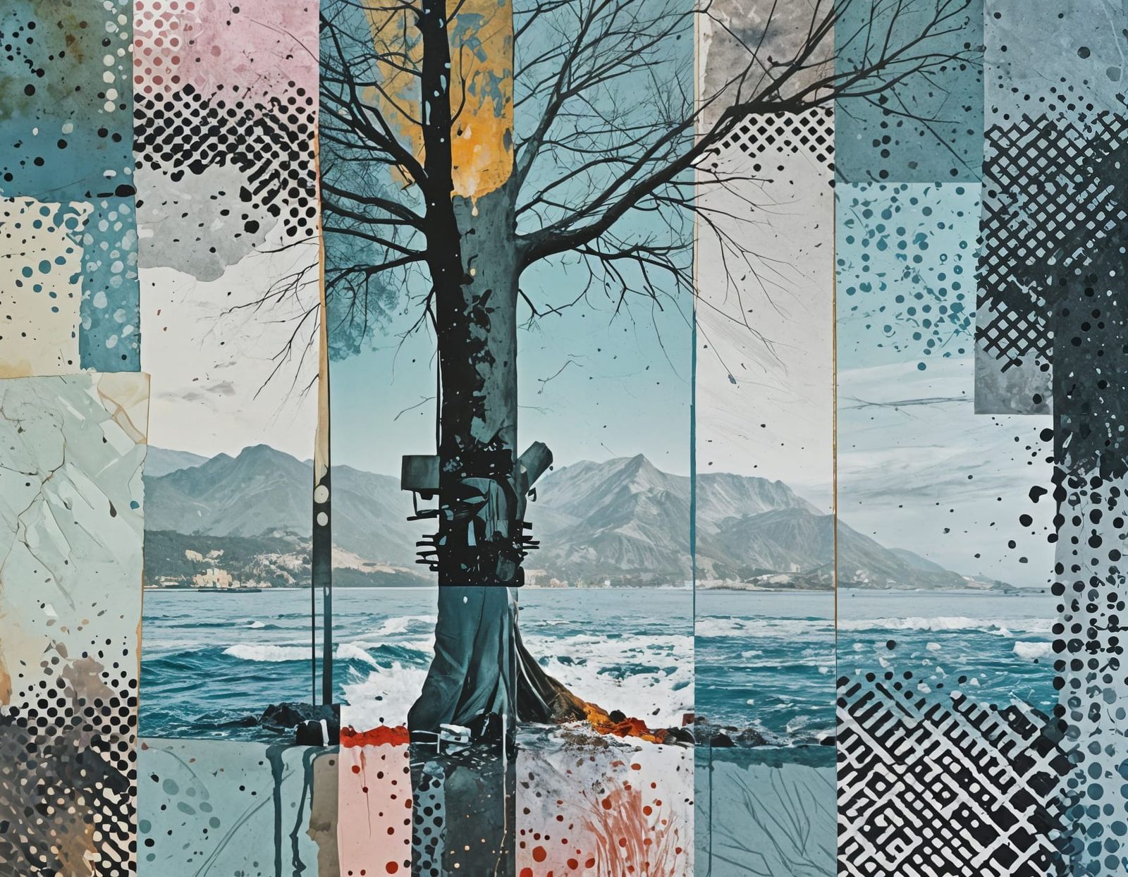 Abstract Landscape with Impasto Paint Overlay