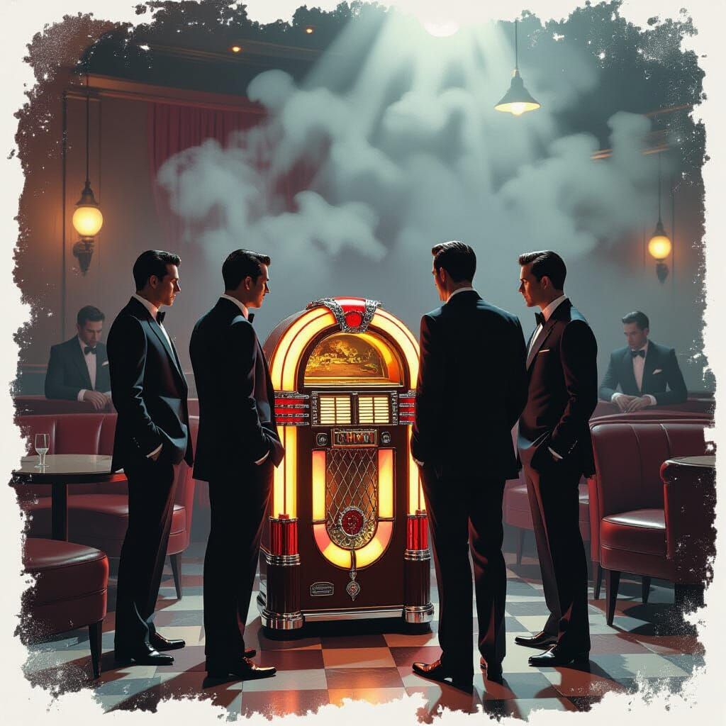 1950s Jazz Club Scene in Film Noir Style