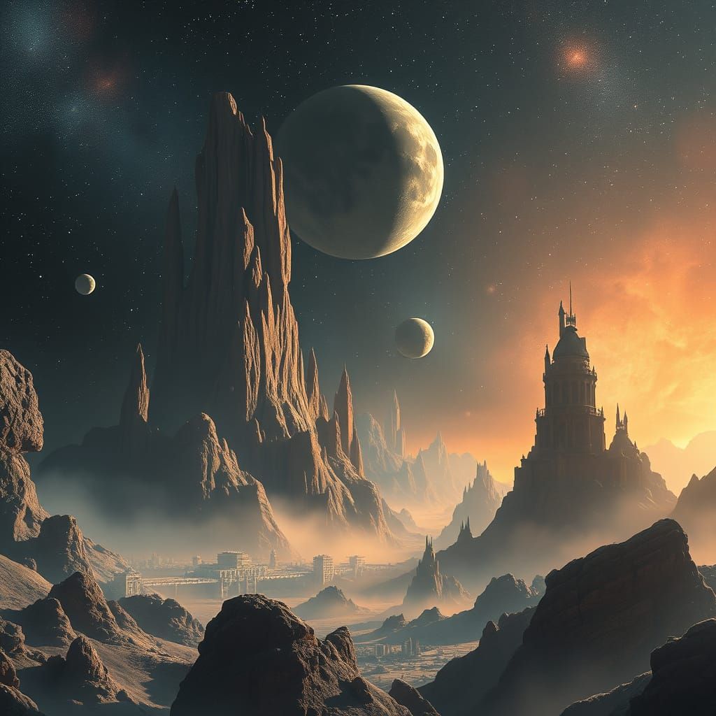 Mysterious Lost City Floating in Cosmic Expanse
