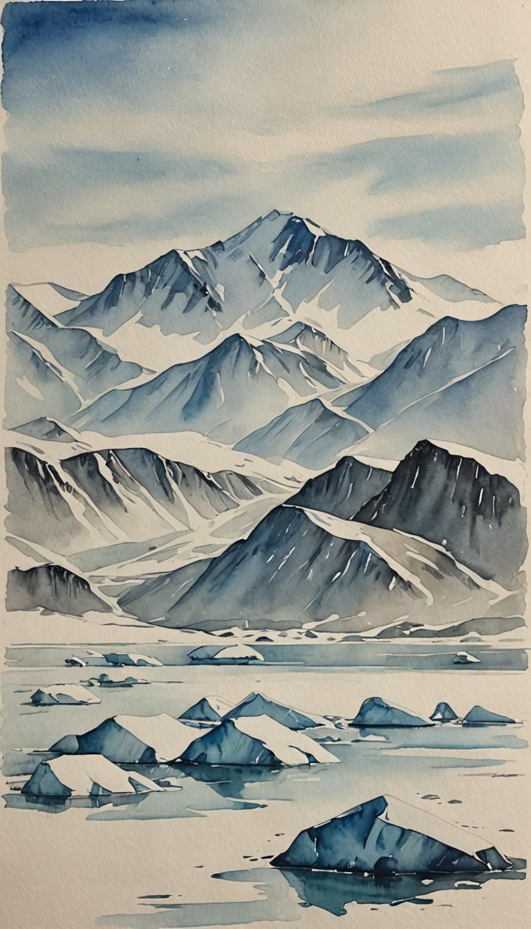 Svalbard Landscape in Watercolour Sketch Style