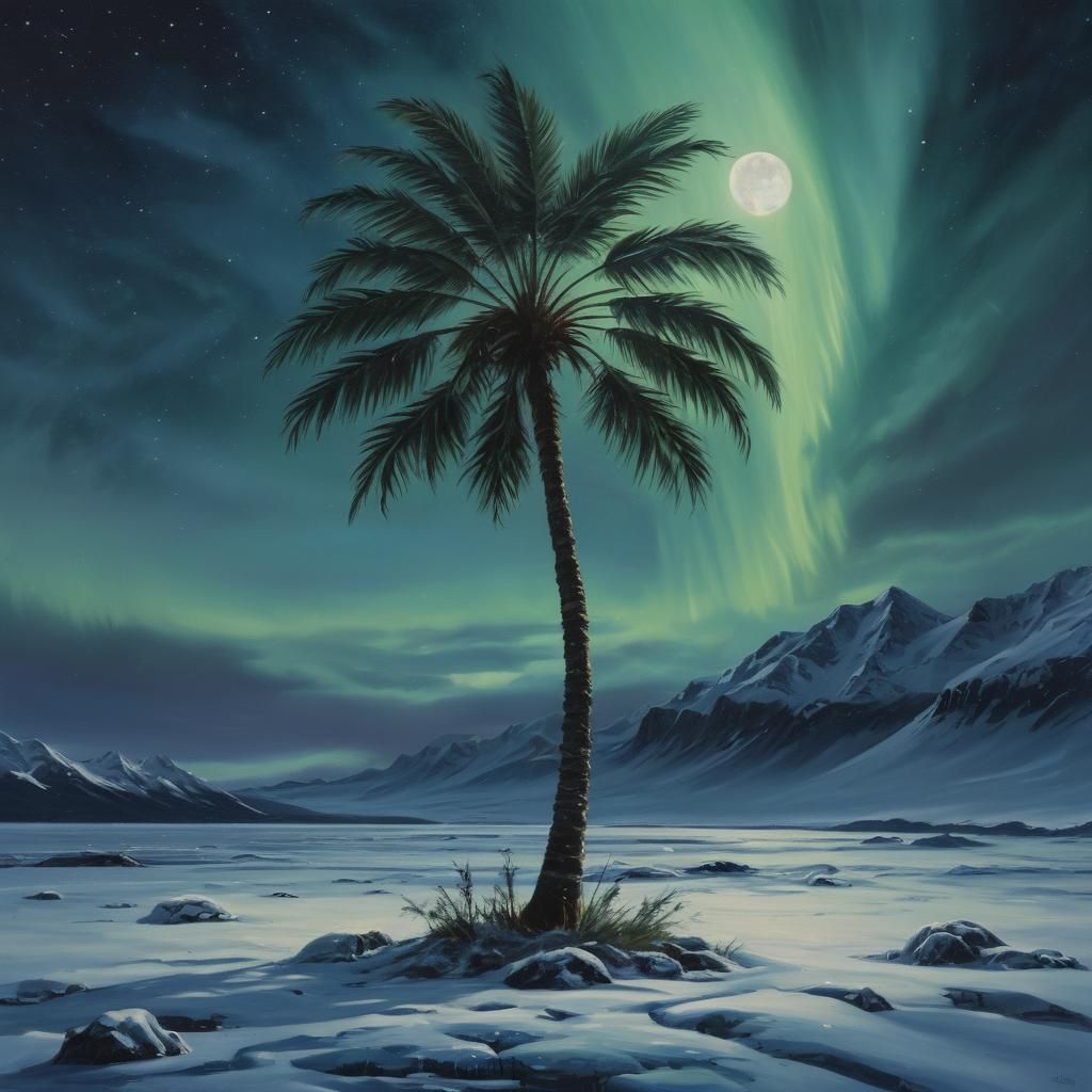 Palm Tree in Arctic Circle: Magical Realism Painting