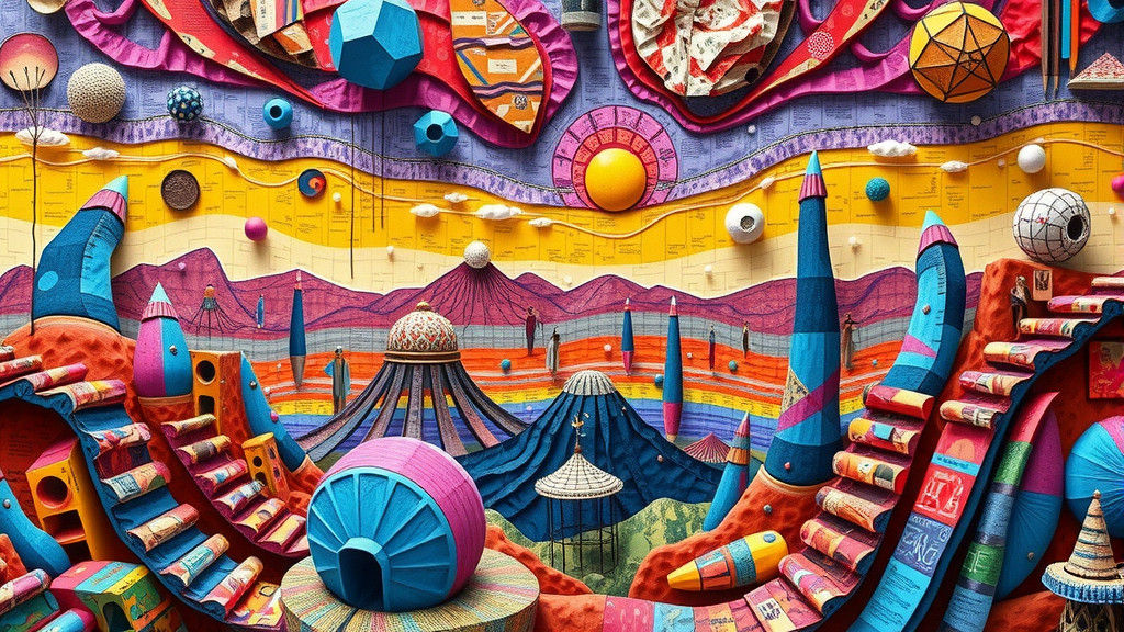 Vibrant Psychedelic Collage of Surreal Landscape
