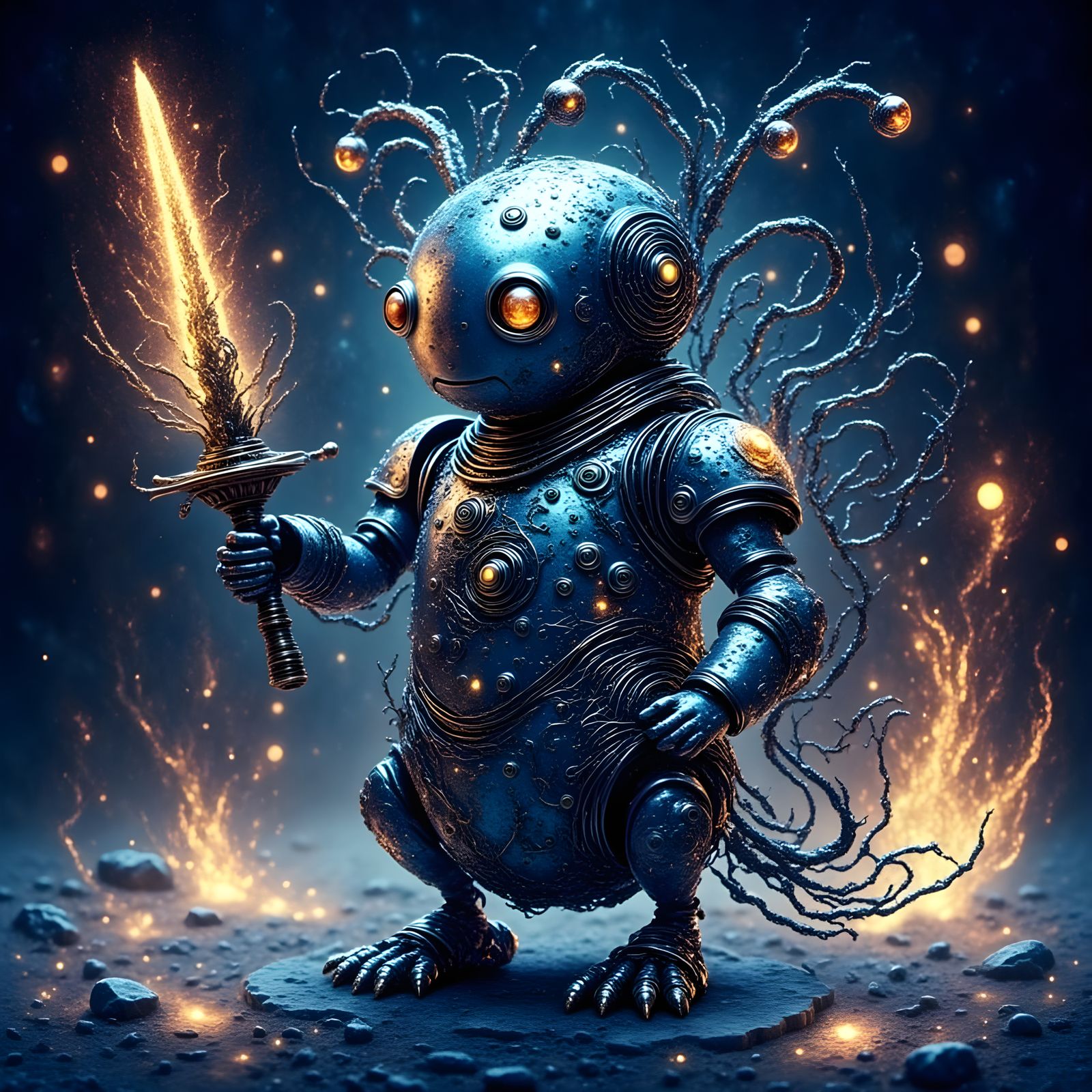 Platinum Robot Ice Queen with Fire Sword