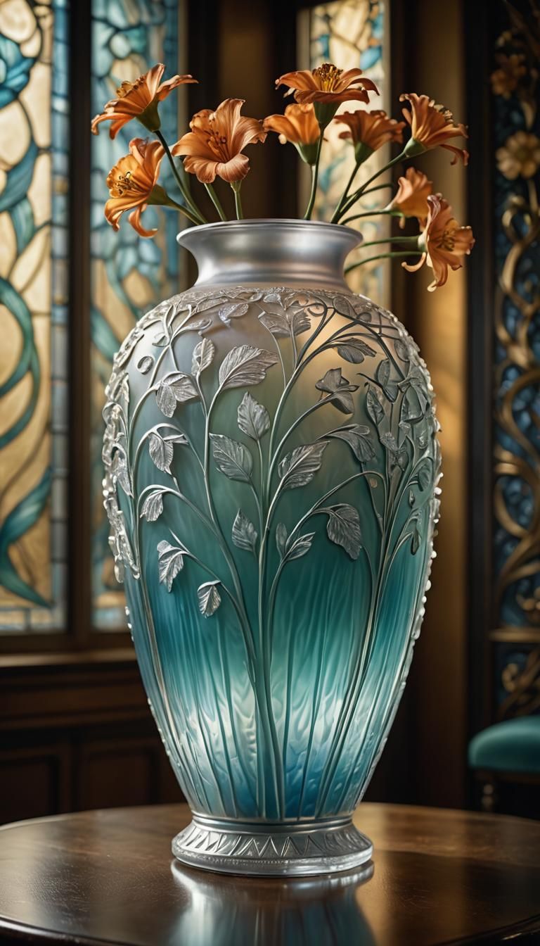Opalescent Lalique Vase in Art Nouveau Style