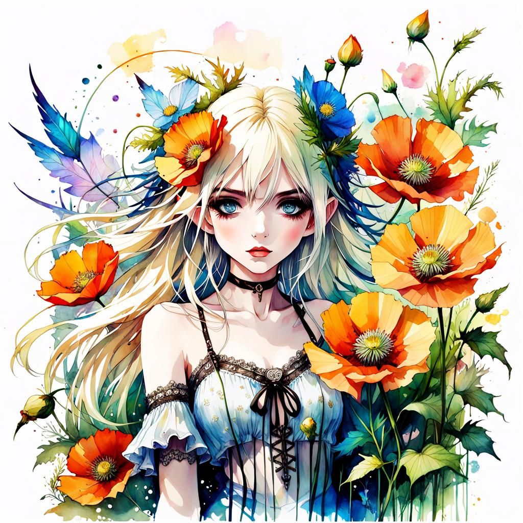 Taylor Momsen in Flowery Watercolor Illustration