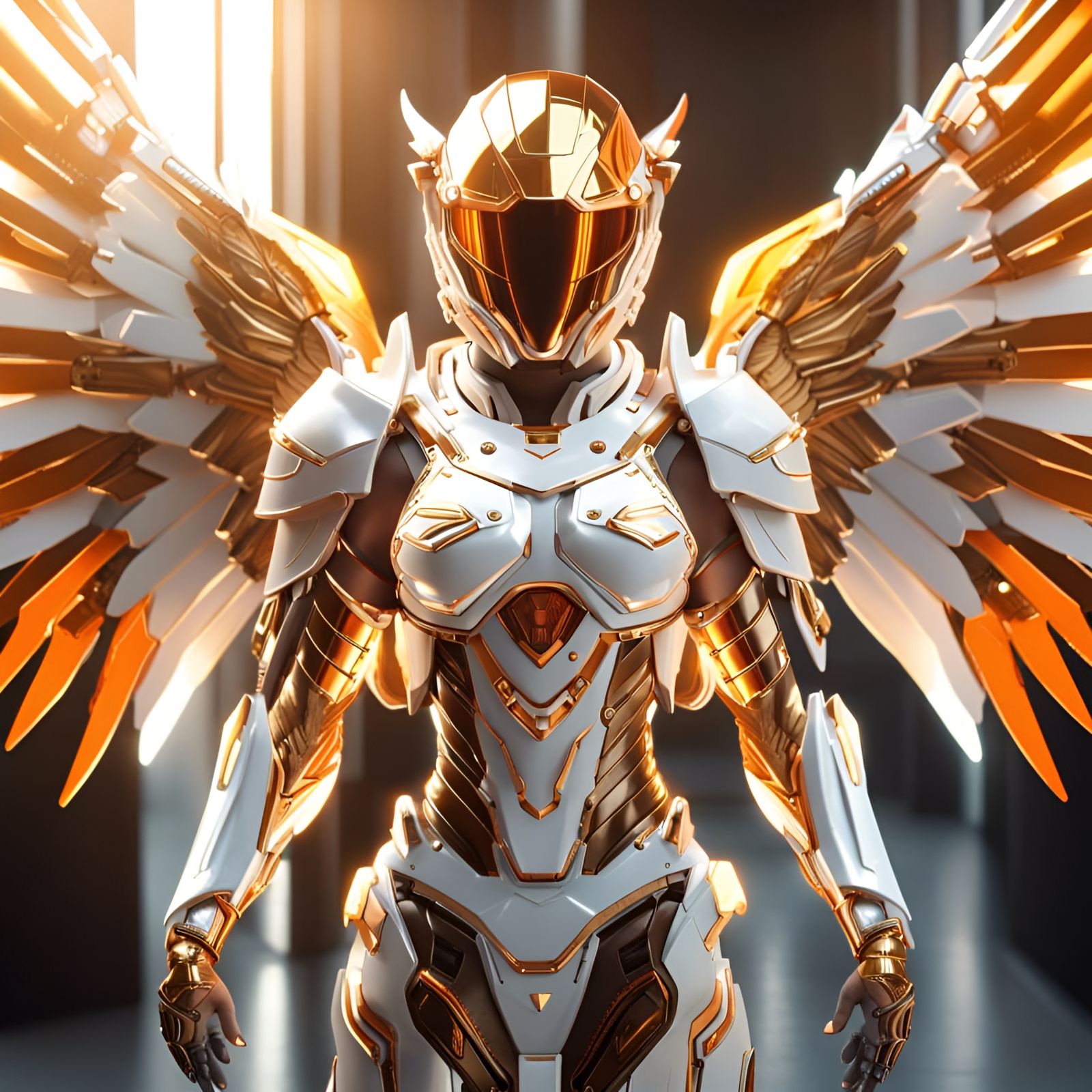 Futuristic Angel Warrior in Bio-Mechanical Armor