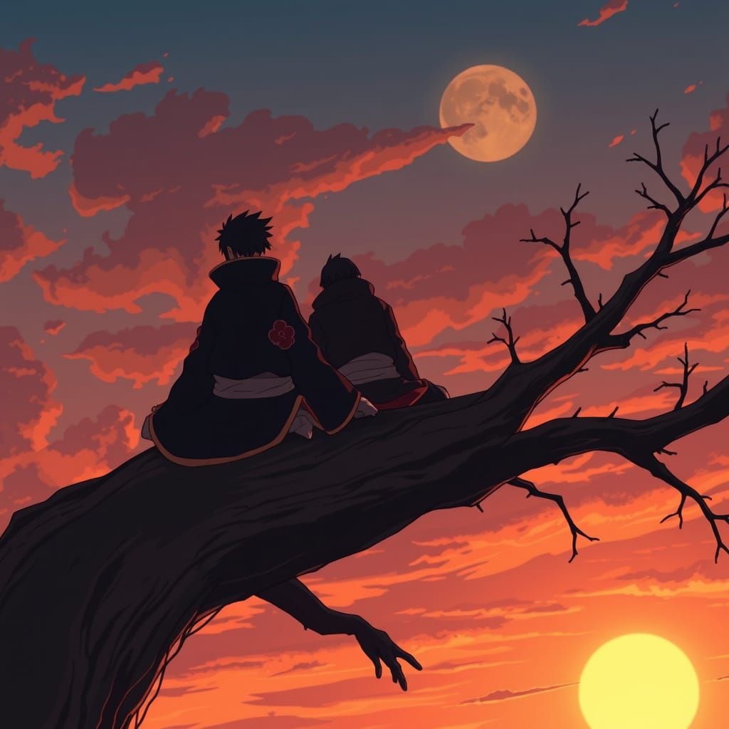 Ninja Brothers Watch Sunset from Tree Branch