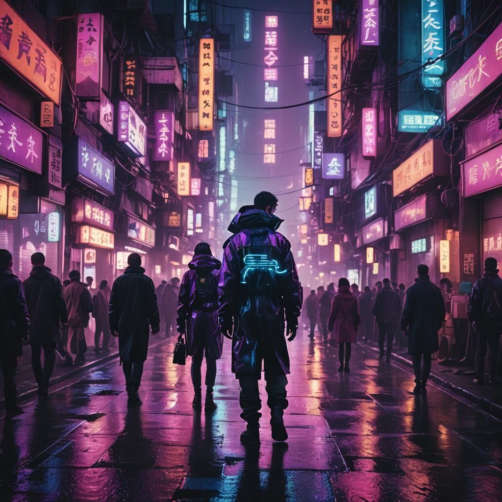 Neon-lit Cyberpunk Cityscape at Night
