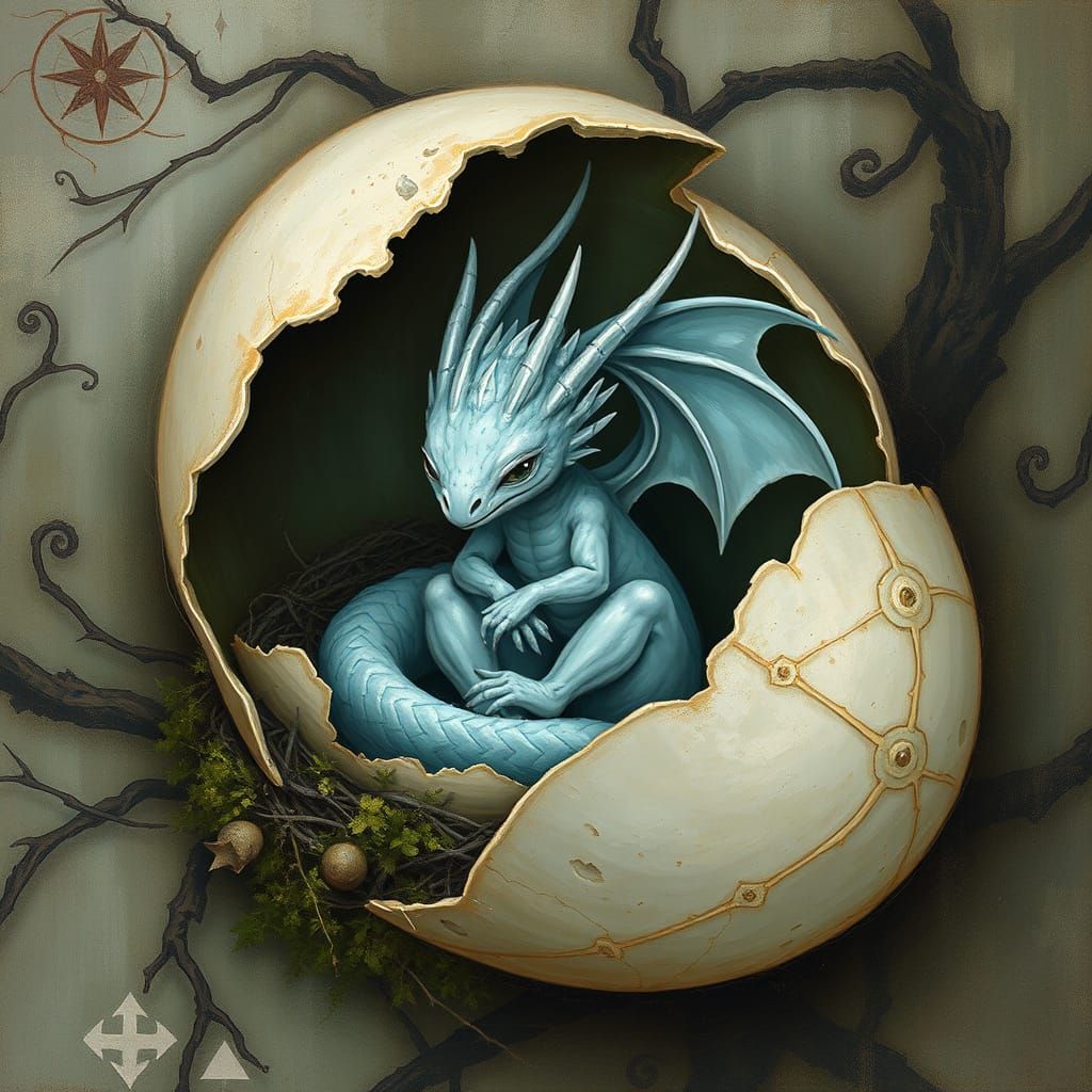 Ethereal Dragon Emerges from Ancient Eggshell in Esoteric St...