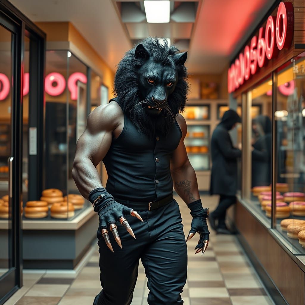 lions face mask and razor sharp sliver shiny nails